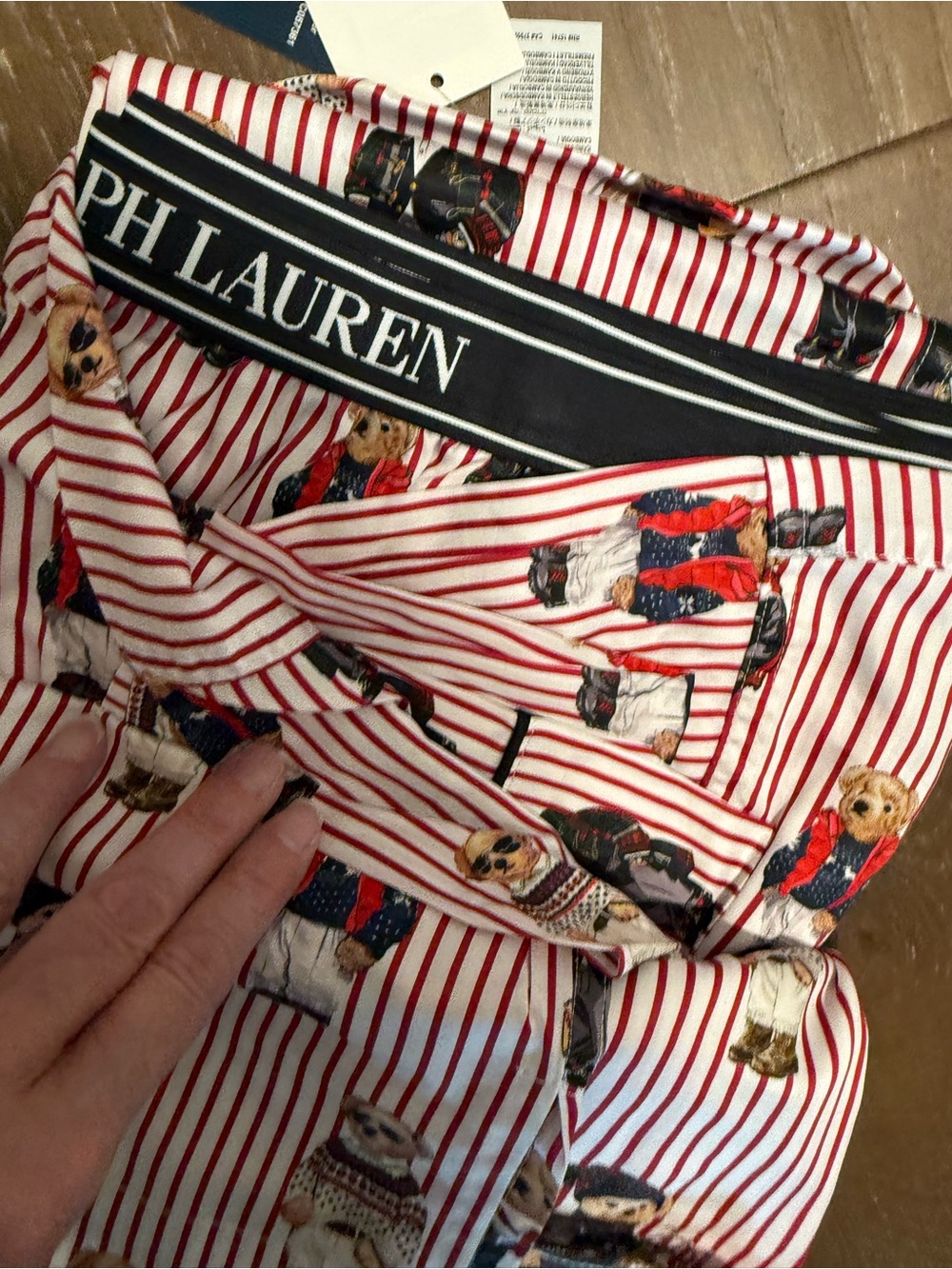 Polo by Ralph Lauren Red & White Striped Teddy Bear Satin Pajama Set - Picture 9 of 9